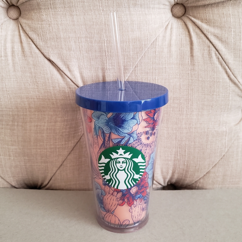 Starbucks 2019 Cactus Flower Floral Tumbler Cup 16 oz NEW Pink Blue Grande